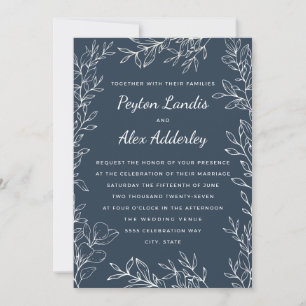Invitación Elegante Boda de Arte de la Línea Botánica Blanca 