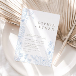 Invitación Elegante Boda de Arte de la Línea Floral Azul Fran