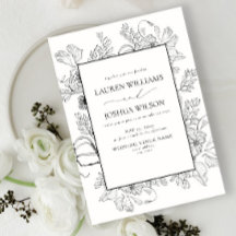 Elegante Boda de arte de la línea floral blanca bl