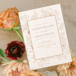 Invitación Elegante Boda de Arte de la Línea Floral de Terrac