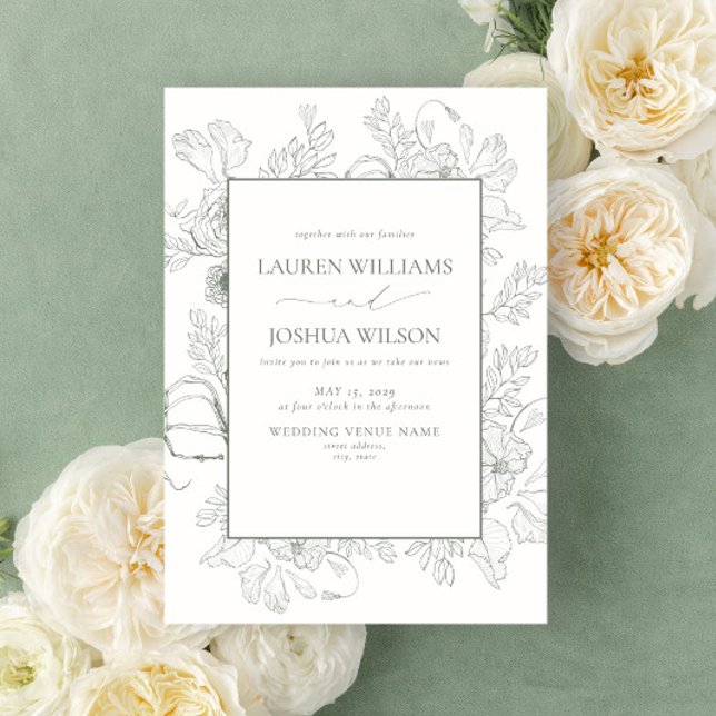 Invitación Elegante Boda de Arte de la Línea Verde Floral Sag (Subido por el creador)