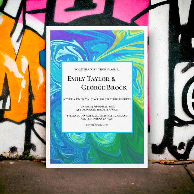 Invitación Elegante Boda de arte de las olas verdes azules de (Subido por el creador)