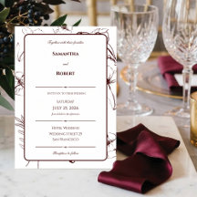 Elegante Boda de Arte de Línea Floral Burgundy