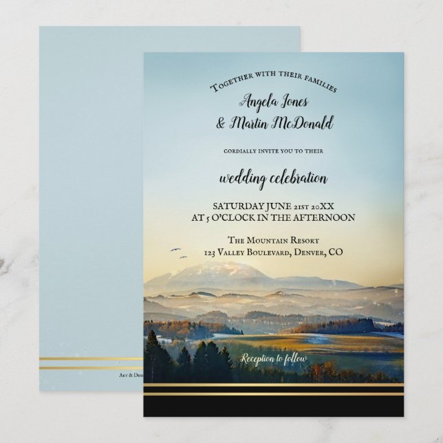 Invitación Elegante Boda de arte de paisajes montañosos (Anverso / Reverso)