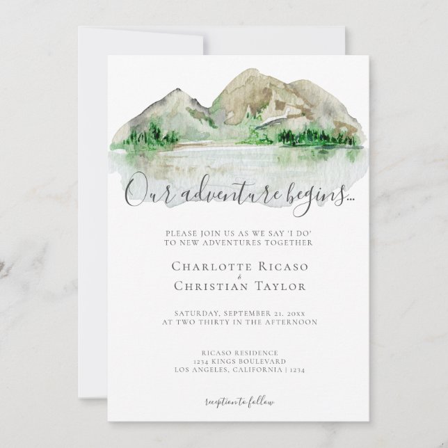 Invitación Elegante Boda de Aventura de Montaña (Anverso)