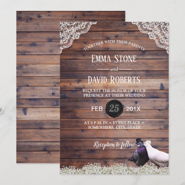 Invitación Elegante Boda de Aves Amantes y Respiración del Be (Anverso / Reverso)