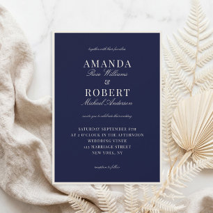 Invitación Elegante Boda de Azul Marino Old Money