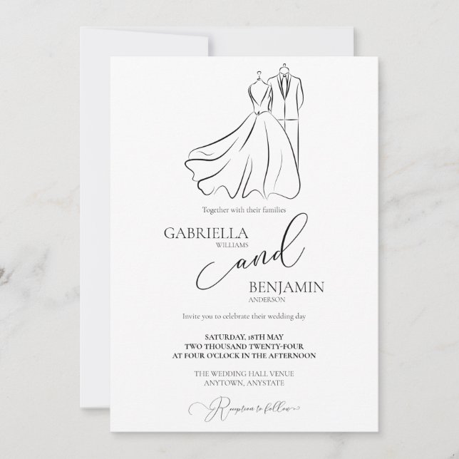 Invitación Elegante Boda de B&W Tux y Boda formal de vestir (Anverso)