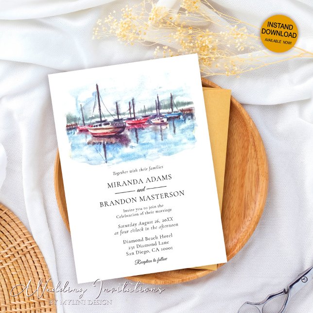 Invitación Elegante Boda de barco acuático (Subido por el creador)