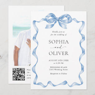 Invitación Elegante Boda de barniz azul turbio