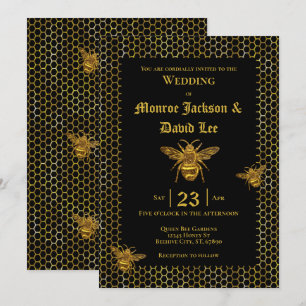 Invitación Elegante Boda de Beehive de Bee Sparkling de Oro N