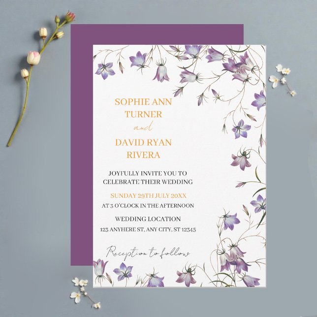 Invitación Elegante Boda de Bellflower Lavanda Floral (Subido por el creador)