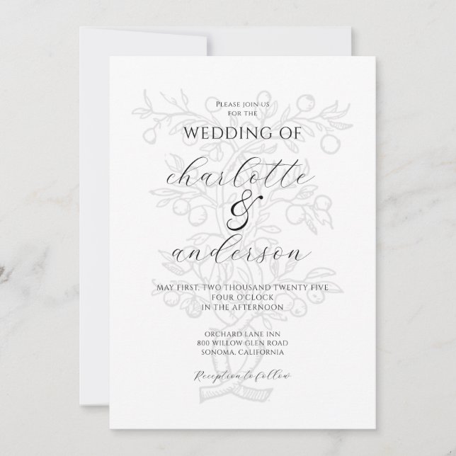 Invitación Elegante Boda de bifurcación de árbol de frutas (Anverso)