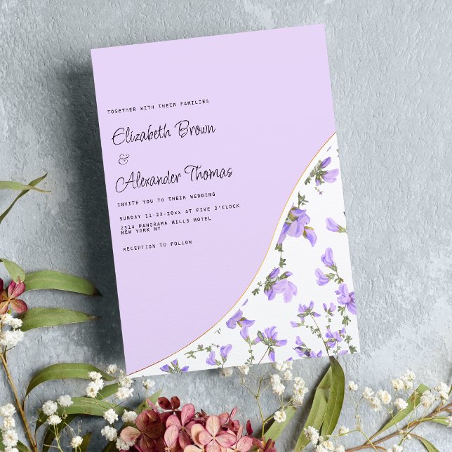 Invitación Elegante boda de boho de flores silvestres de lava (Elegant white lavender wildflower boho wedding )