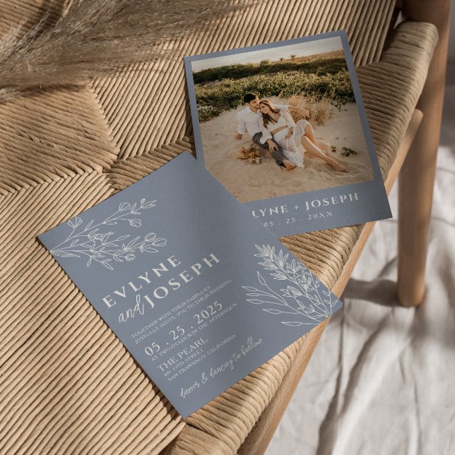 Invitación Elegante Boda de Boho de hierbas azules de flores (Subido por el creador)