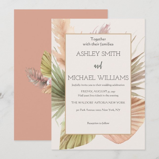 Invitación Elegante Boda de Boho Floral (Anverso / Reverso)