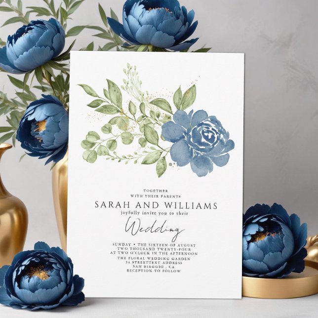 Invitación Elegante Boda de Boho floral azul de la Marina Ver (Subido por el creador)