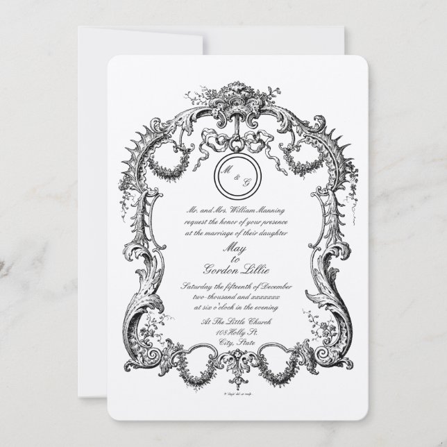 Invitación Elegante Boda de borde de cuadro del Rococo barroc (Anverso)