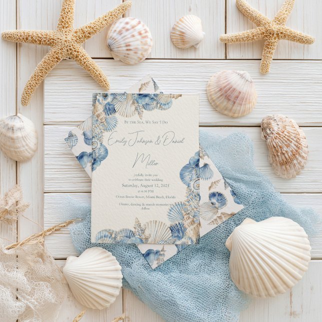 Invitación Elegante Boda de borde de la concha de mar (Subido por el creador)