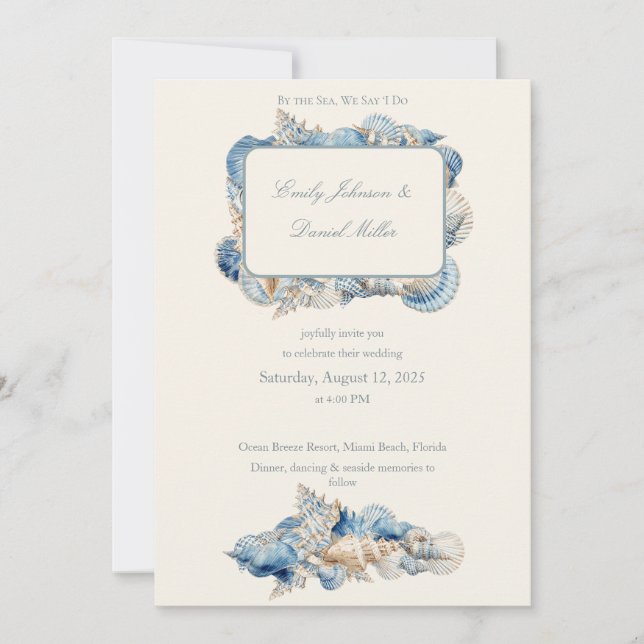 Invitación Elegante Boda de borde de la concha de mar (Anverso)