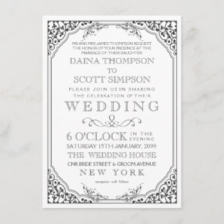 Invitación Elegante Boda de borde de marco filigrano vintage