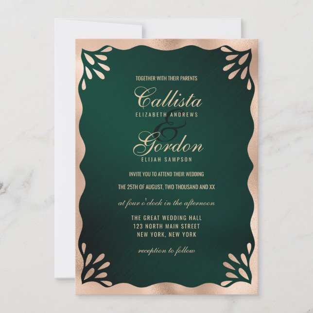 Invitación Elegante Boda de borde de onda metálica de oro for (Anverso)