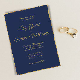 Invitación Elegante Boda de borde de oro azul de la marina az