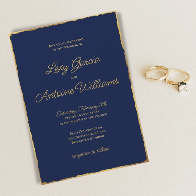 Invitación Elegante Boda de borde de oro azul de la marina az (Subido por el creador)