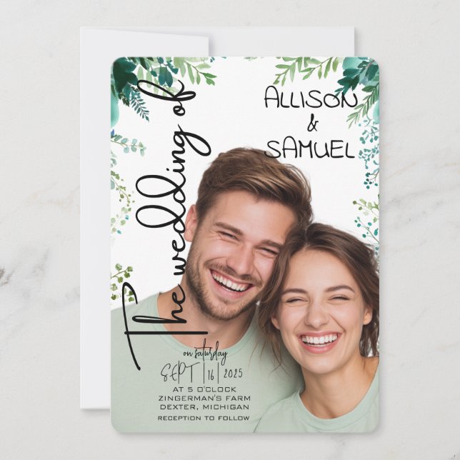 Invitación Elegante Boda de borde de vegetación (Anverso)