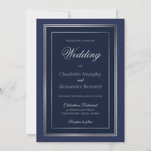 Invitación Elegante Boda de borde dorado azul oscuro (Anverso)