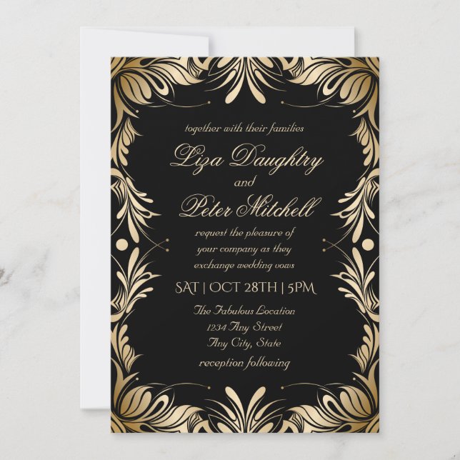 Invitación Elegante Boda de borde dorado cepillado (Anverso)