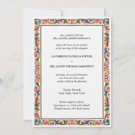 Invitación Elegante Boda de borde floral azul y oro