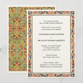 Invitación Elegante Boda de borde floral azul y oro