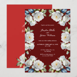 Invitación Elegante Boda de borde floral de rosa blanca marró