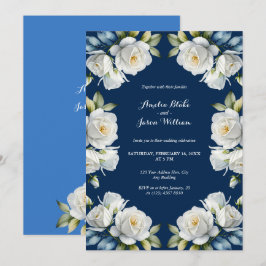 Invitación Elegante Boda de borde floral Rosa azul de la Mari