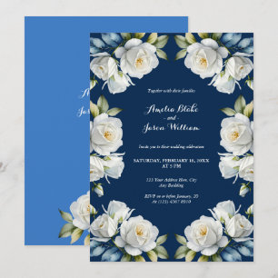 Invitación Elegante Boda de borde floral Rosa azul de la Mari