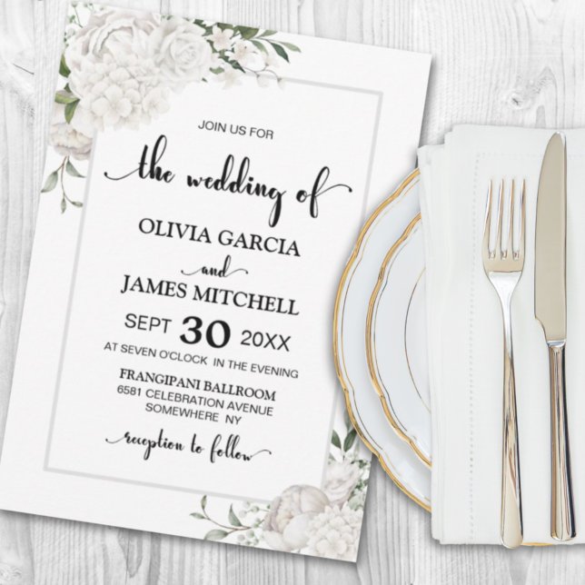 Invitación Elegante Boda de borde gris floral blanco (Subido por el creador)