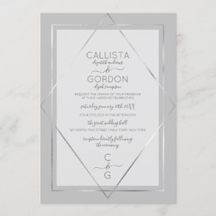 Invitación Elegante Boda de borde gris plateado simple