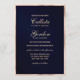 Invitación Elegante Boda de borde metálico de la Marina moder