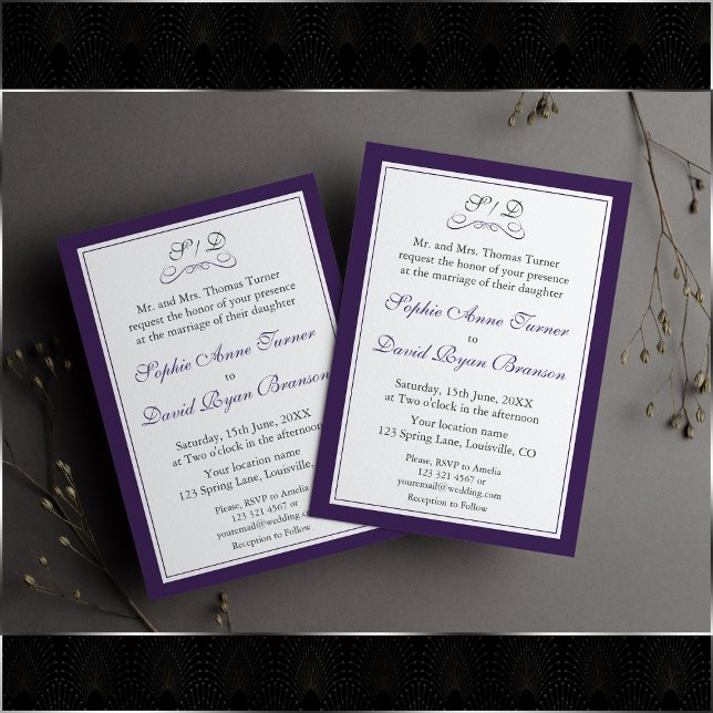 Invitación Elegante Boda de borde morado y blanco (Subido por el creador)
