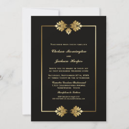 Invitación Elegante Boda de borde negro y oro