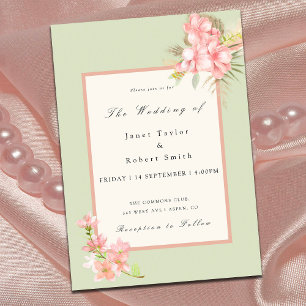 Invitación Elegante Boda de borde verde y rosado para Bouquet