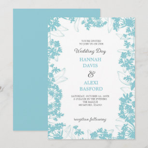 Invitación Elegante Boda de bordes florales de color turquesa