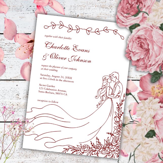 Invitación Elegante Boda de Borgoña con la mano de Boho (Subido por el creador)