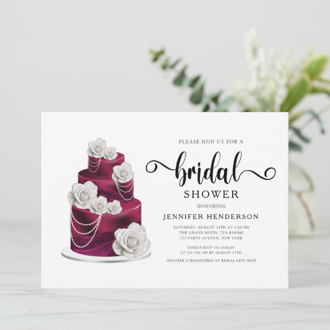 Invitación Elegante Boda de Borgoña Ducha Bridal (Anverso de pie)