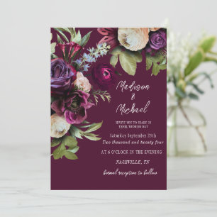 Invitación Elegante Boda de Borgoña Floral Peonies
