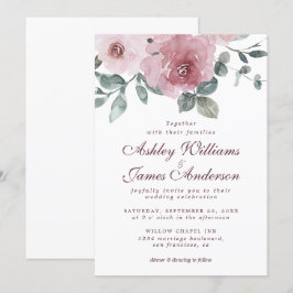 Invitación Elegante Boda de Borgoña Rosa Rosa Dusty Floral