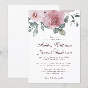 Invitación Elegante Boda de Borgoña Rosa Rosa Dusty Floral