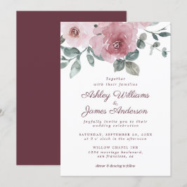Invitación Elegante Boda de Borgoña Rosa Rosa Dusty Floral
