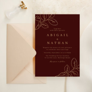 Invitación Elegante Boda de Borgoña y Hoja de Oro